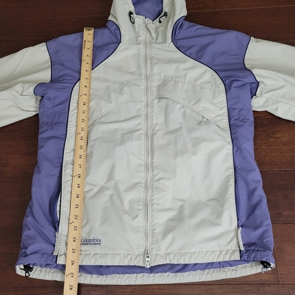 Columbia Women's Size L Hooded Midweight Full-Zip Rain Jacket Purple & Off White - Picture 11 of 12